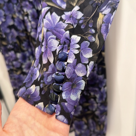 Purple floral the Kooples shoulder pad dress size Small deep v neck - Picture 6 of 7